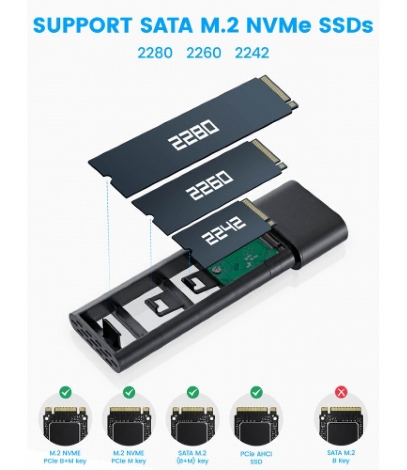 Haysenser M.2 Nvme & M.2 NGFF, M.2 SSD to USB3.1 Enclosure