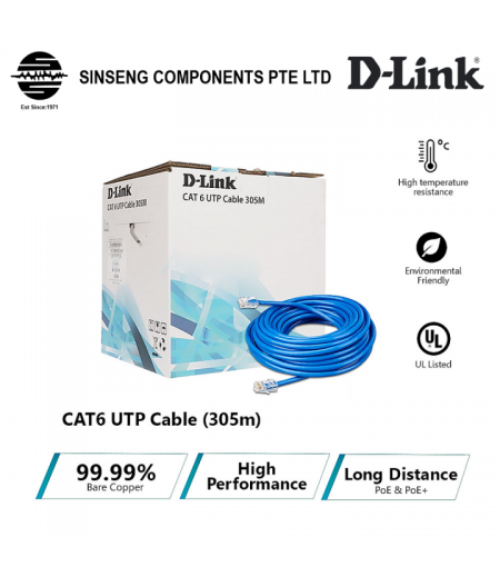Cat6A Cable 305m UTP Dlink 24AWG Light Blue
