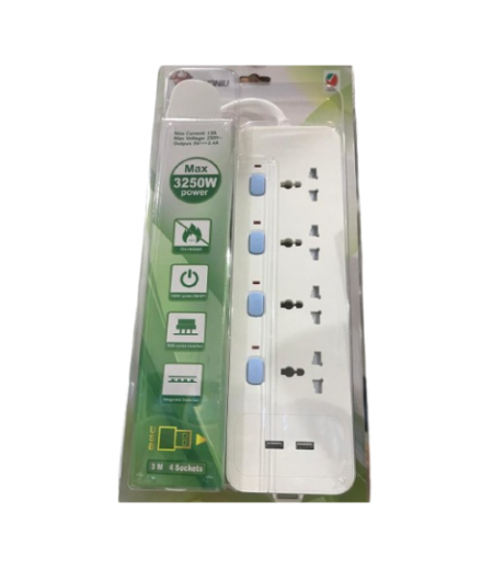 GONGNIU 4 Way Extension Socket+ 2USB GONGNIU Safety Socket 3M-D304U