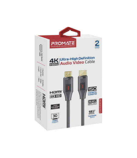 ProLink4K60-150 HDMI(Male)-HDMI(Male) Cable with 3D, 4K@60Hz Ultra HD & Ethernet Support, 1.5M Length