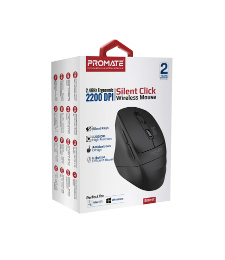 Samit.black 2200 DPI Ergonomic Wireless Optical Mouse, Silent Keys rated For 3 Million Key Strokes
