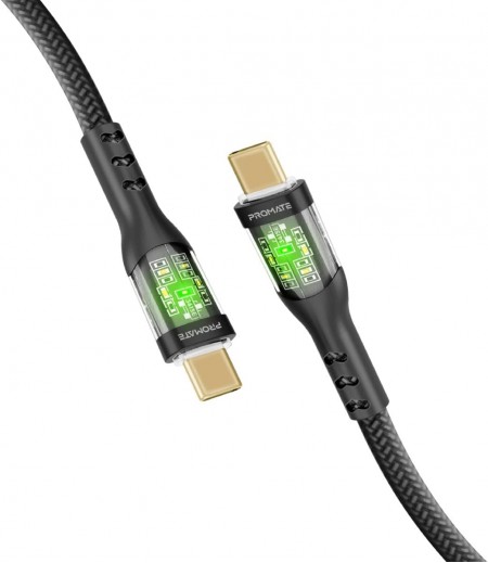 TransLine-Ci.Black 27W Power Delivery USB-C to Lightning Transparent Cable, 1.2m Cable Length