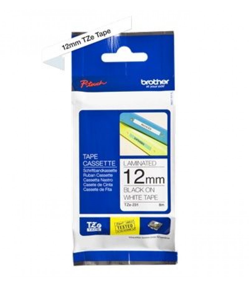 Brother tape 12mm black on white tz-231