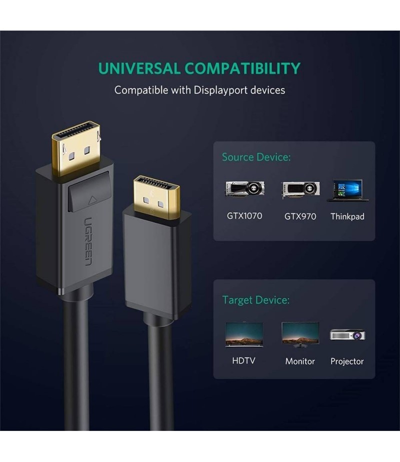 UGREEN DP Male to Male Cable 1m (Black) 10244