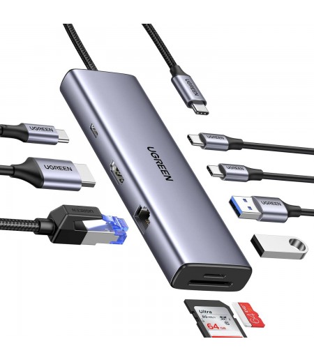 UGREEN USB-C to 2*USB3.0+2*USB-C+HDMI+RJ45+SD&TF +PD port Converter 15375