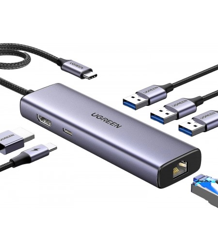 UGREEN USB-C To 3*USB 3.0 A+HDMI+RJ45+PD Converter 15598