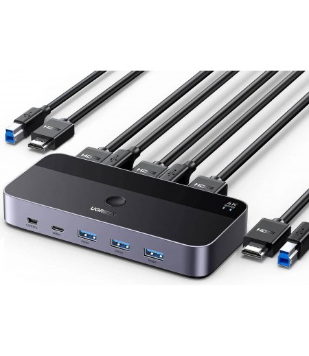 UGREEN USB 3.0 KVM Switch HDMI 4K@60HZ for 2 Computers and 1 Monitor with 3*USB-A Ports, 1*USB-C Port 15707