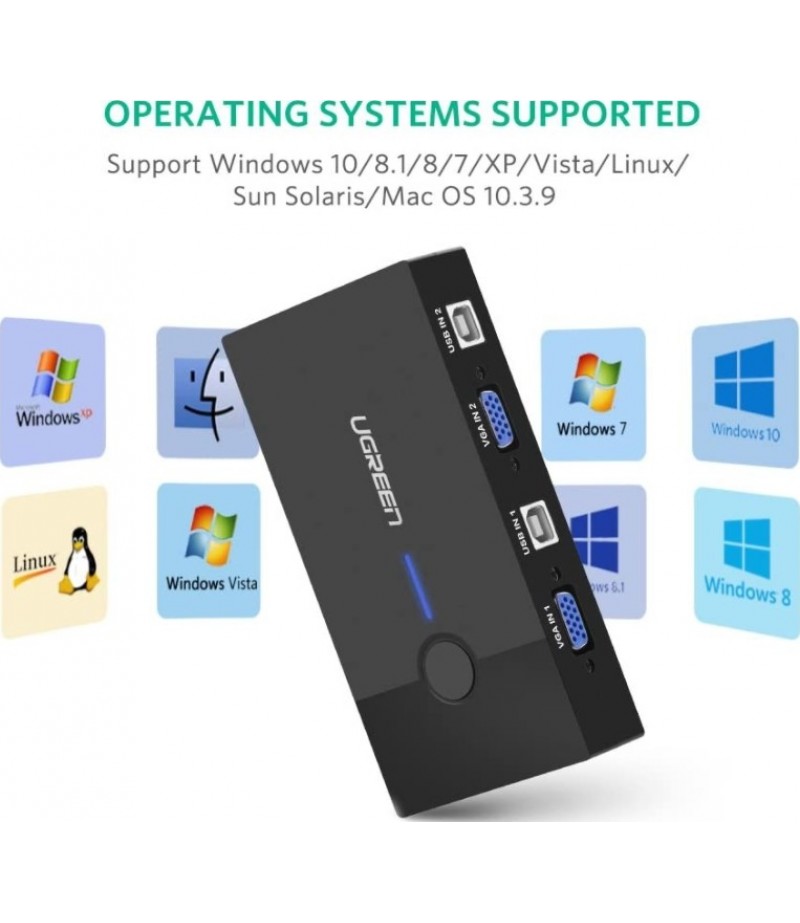 UGREEN 2-Port USB KVM Switch Box ABS Case 30357