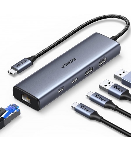 UGREEN USB 3.2 C to USB-A 3.2+USB-A 2.0+2* USB-C 3.2 Converter + Gigabit with USB-C Power Port (6in1) 45320