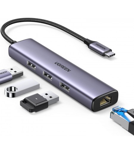 UGREEN USB-C to 3×USB3.0 Hub+RJ45 (1000M) Ethernet Adapter 60600