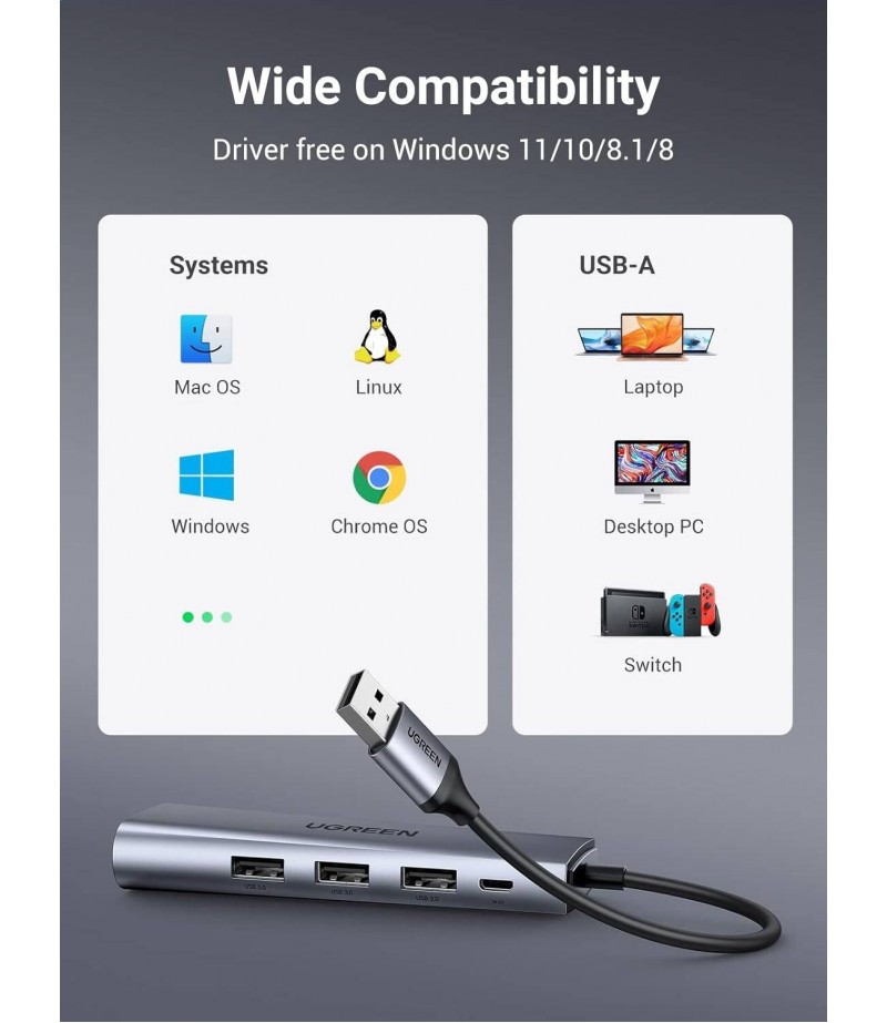 UGREEN USB 3.0 to Gigabit Ethernet + 3*USB 3.0 A Adapter (Gray) 60812