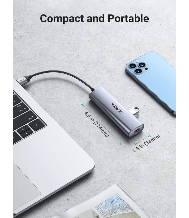 UGREEN USB 3.0 to Gigabit Ethernet + 3*USB 3.0 A Adapter (Gray) 60812