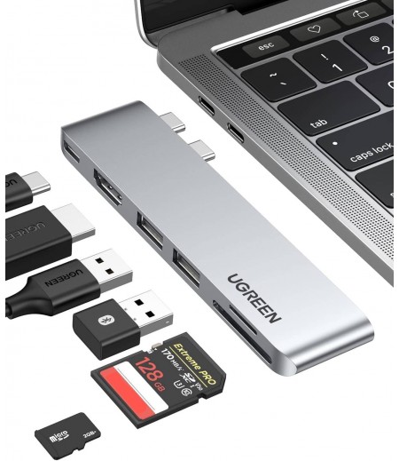 UGREEN USB C Hub for MacBook Pro 2023 6-In-2 Type C Hub Adapter with 4K HDMI, Thunderbolt 3 USB-C Port, SD TF Card Reader, 2*USB 3.0 USB 80856
