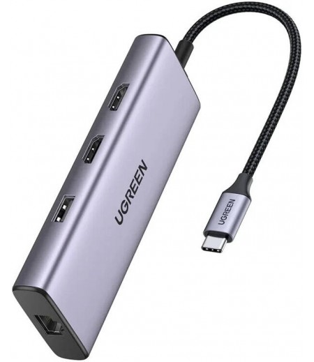UGREEN USB-C to 2×USB 3.0+1×USB 2.0+2×HDMI+RJ45(1000M)+SD+TF+PD 4K60Hz 90119
